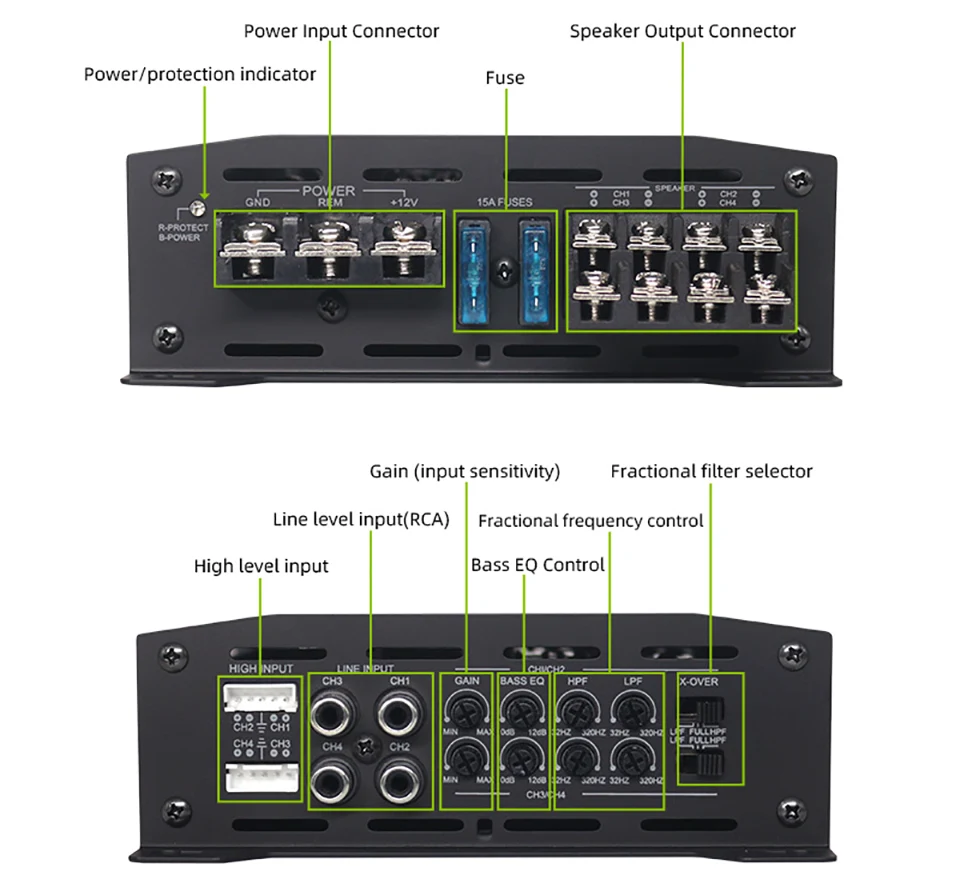 Monoblock Car Sound Amplifier Class D Subwoofer Audio Processors